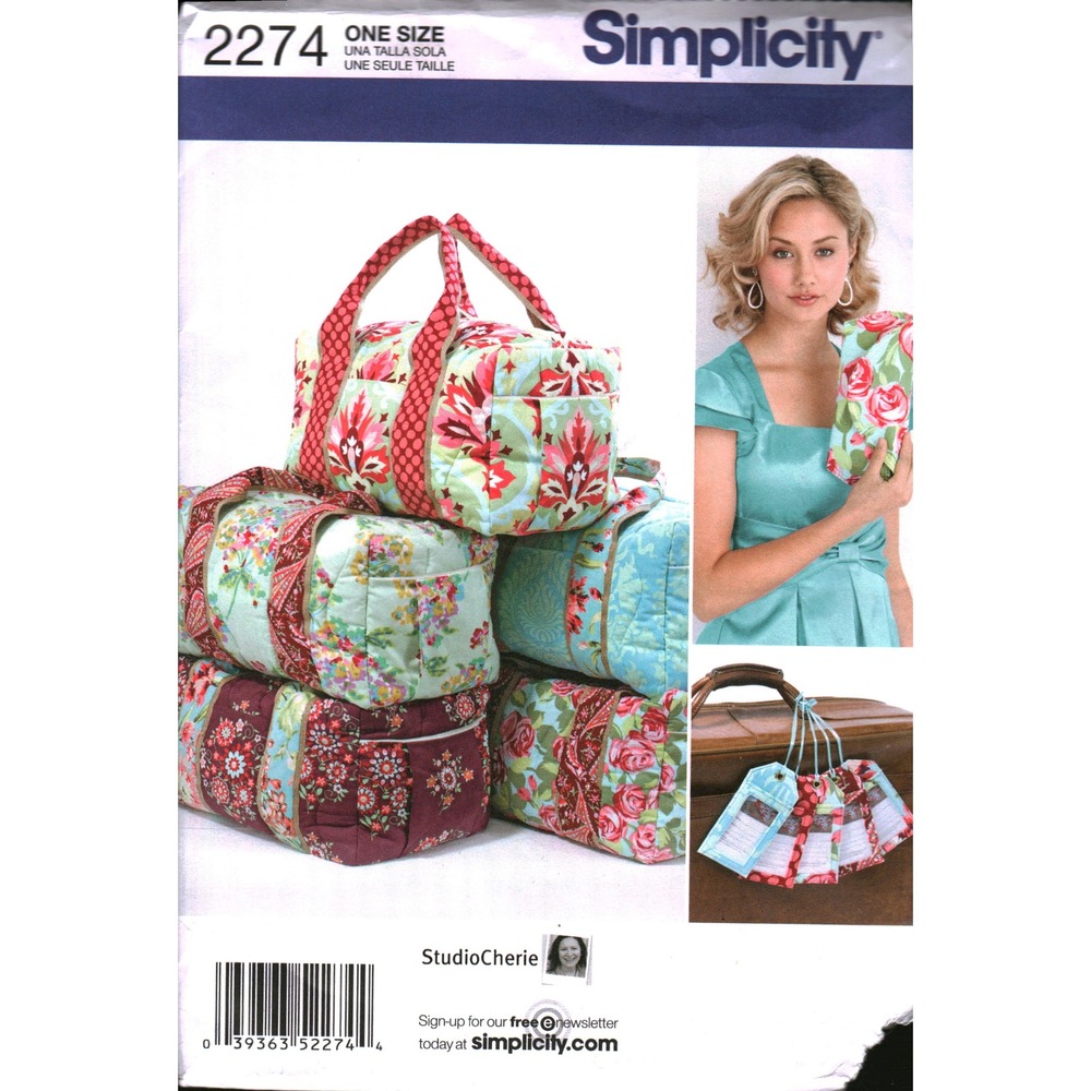 Simplicity 2274 StudioCherie Sewing Pattern Overnight Bag Clutch Luggage Tag OS